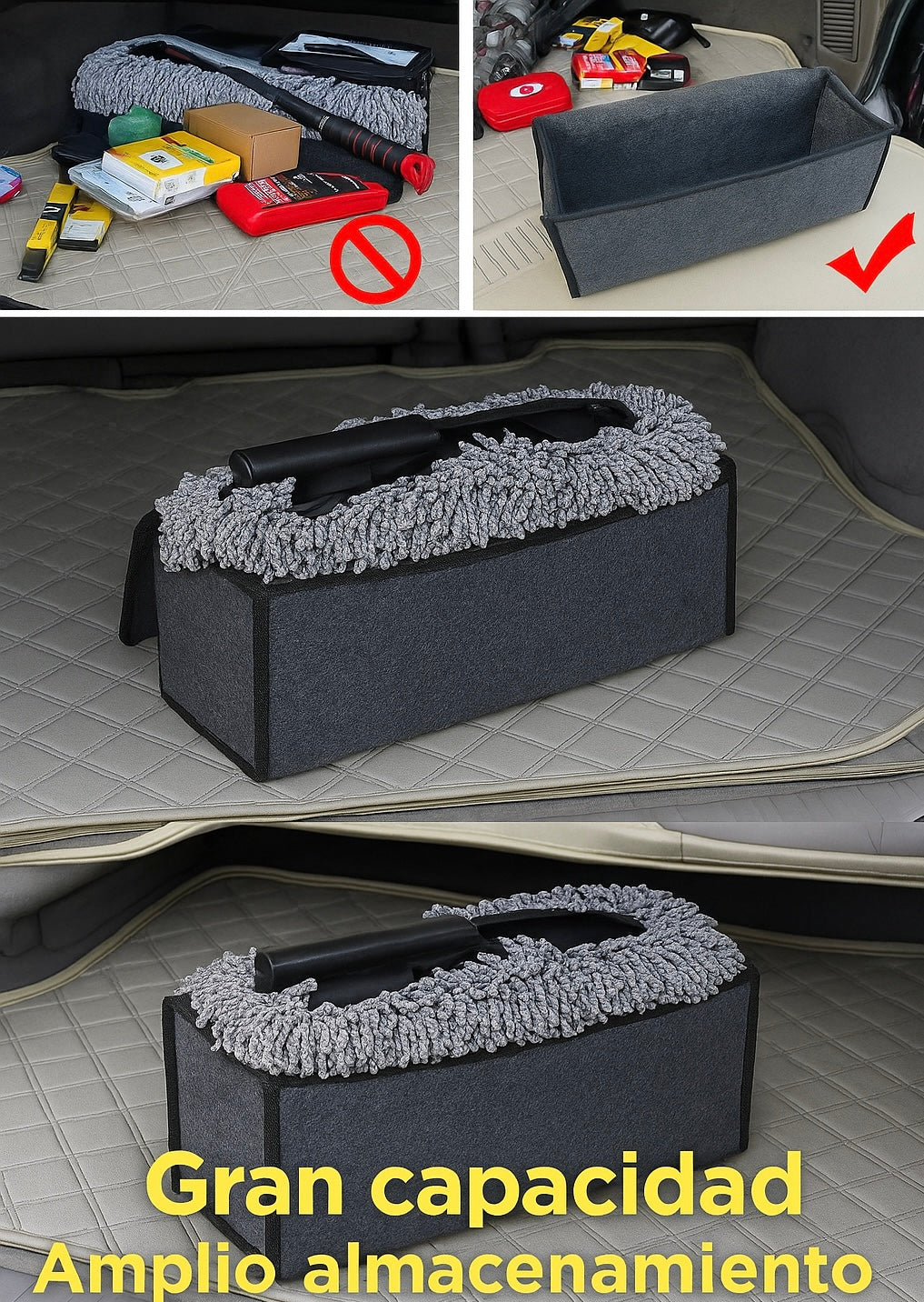 Organizador de Maletero de Coche de Fieltro con Compartimento Grande Antideslizante – Bolsa Plegable de Almacenamiento para Herramientas y Accesorios de Viaje