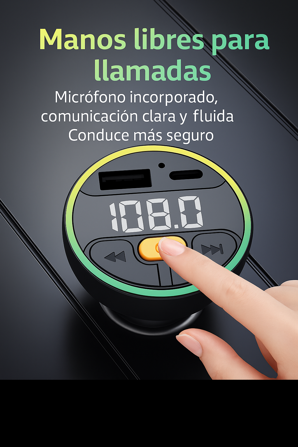 Transmisor FM Bluetooth 5.3 para Coche – Cargador USB C + Kit Manos Libres  y Reproductor MP3