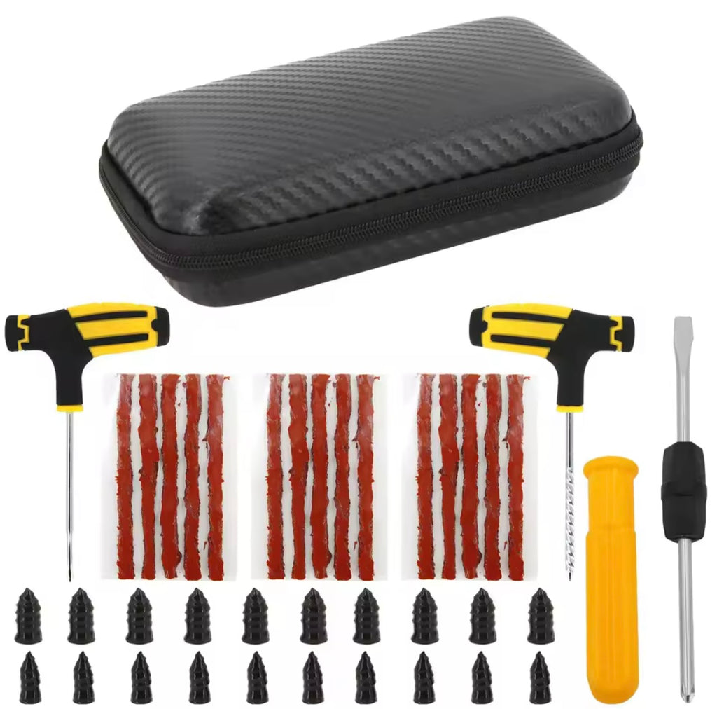 Kit de Reparación de Neumáticos para Coche y Moto – Juego Completo con Estuche EVA y Herramientas Profesionales