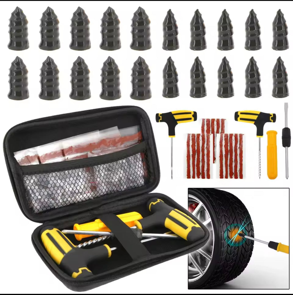 Kit de Reparación de Neumáticos para Coche y Moto – Juego Completo con Estuche EVA y Herramientas Profesionales