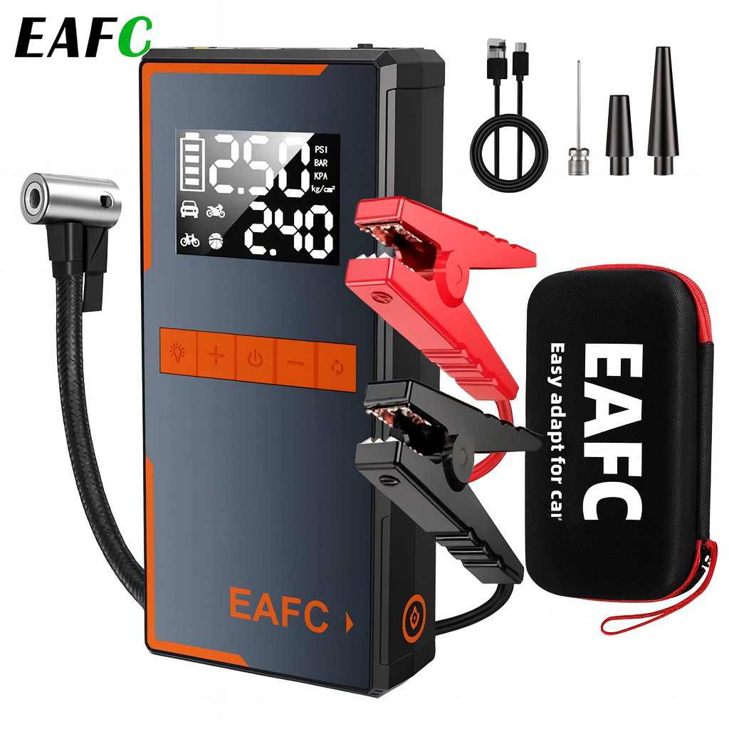 Arrancador de batería y compresor  portátil 1200A – 4 en 1