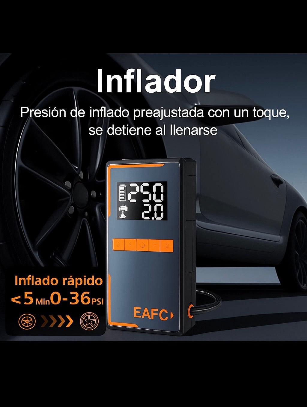 Arrancador de batería y compresor  portátil 1200A – 4 en 1