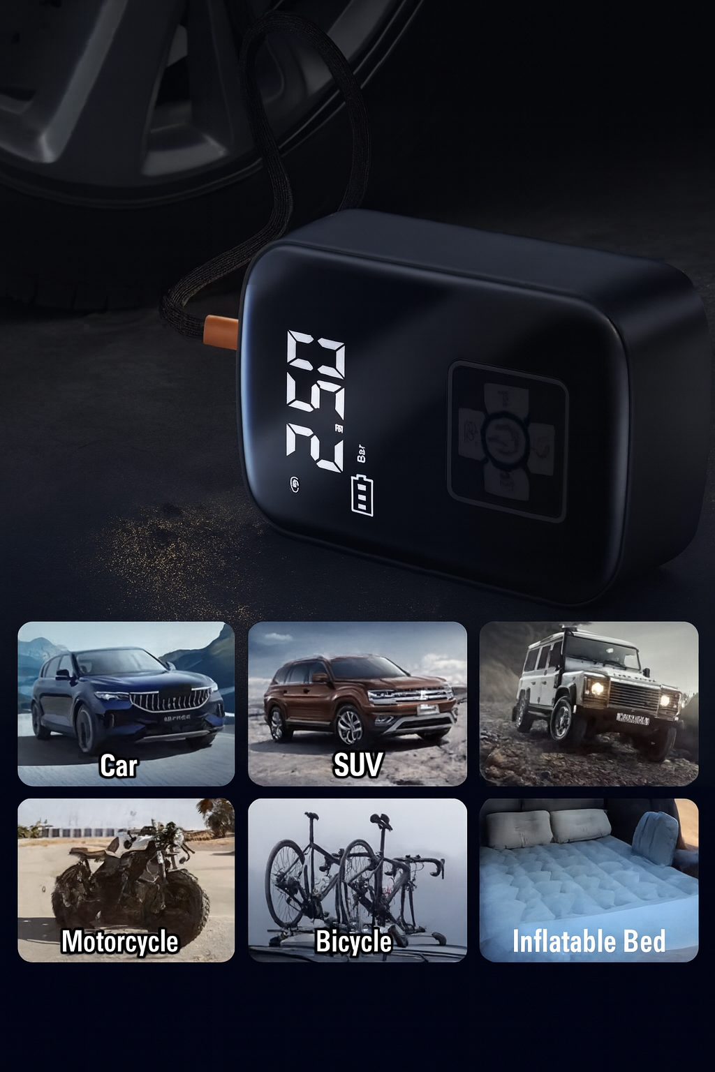 Mini Compresor Digital Portátil – Inflador Inteligente con Pantalla LED